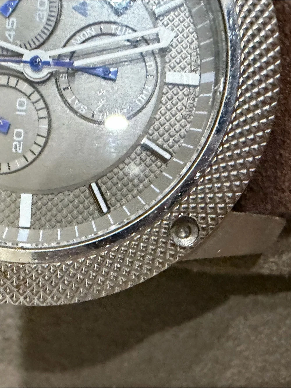 Burberry Silver Dial Men's Chronograph Watch AFT Brown suede Strap NEEDS BATTERY